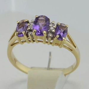 Vintage Damenring mit Diamanten & Amethyst / 375er 9 K Gold 52 16,5 mm Ø