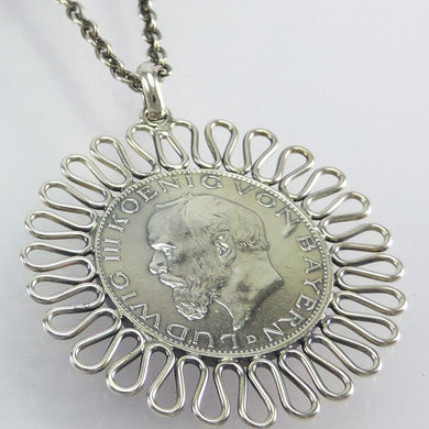 Kette mit Münzanhänger 2 Mark Ludwig III. 1914 D J.51 Silber König von Bayern