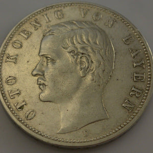 5 MARK OTTO KÖNIG 1908 D VON BAYERN MÜNZE SILBER .