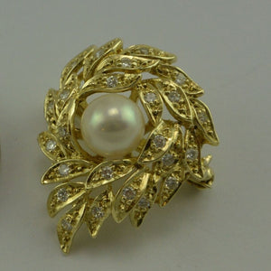 Vintage Brosche mit 0.48 ct. Brillanten & Perle / 585er - 14 Karat Gold