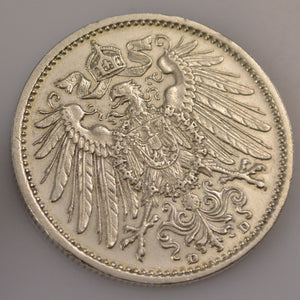 1 Mark Silbermünze dt. Kaiserreich 1912 D - großer Adler