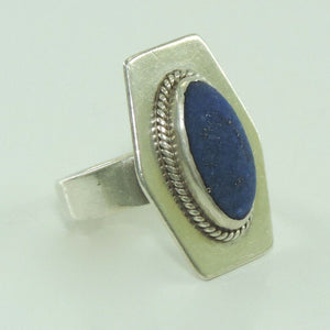 Vintage Damenring Silber 900er mit Lapislazuli 49 15,6 mm Ø