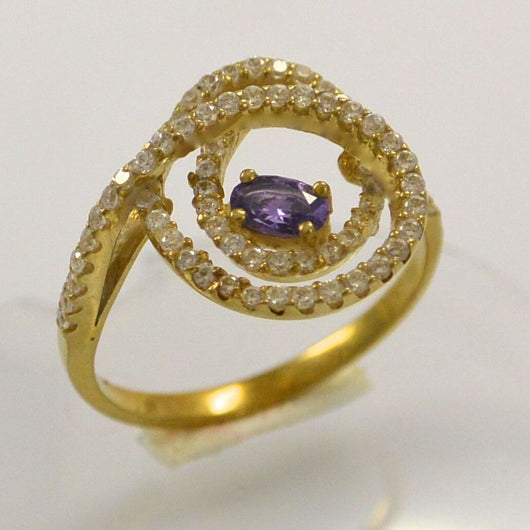 Damen-Ring mit Zirkonia, Amethyst / 585er 14 Karat Gold 57 18,1 mm Ø *