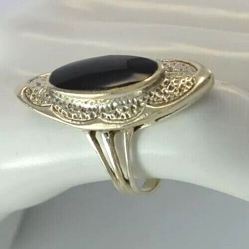 Vintage Damenring Onyx / 925 Silber 59 18,8 mm Ø